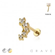 MULTI CZ ARCH TOP THREADLESS (PUSH IN) 316L SURGICAL STEEL LABRET SET
